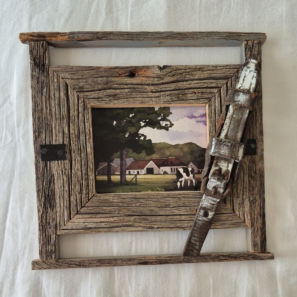 Rustic Wooden Picture Frame with Farmhouse Art
